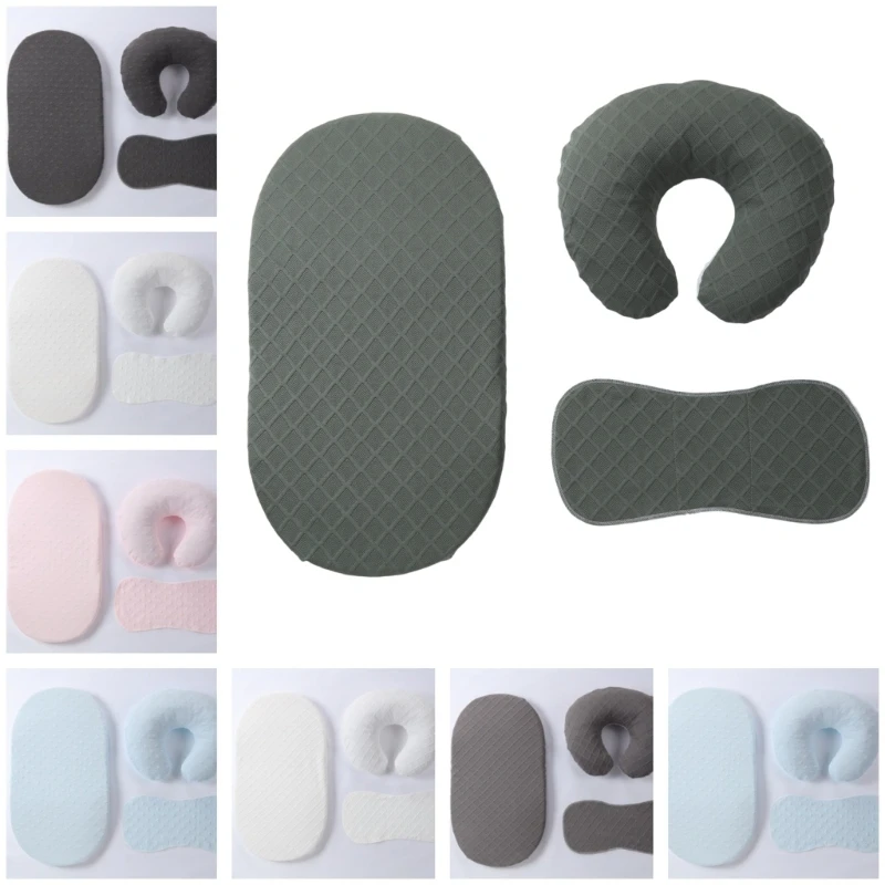 3Pcs Baby Crib Sheet Nursing Pillowcase & Nursing Pad Set Cotton Pillow Cover Breast Pad & Fitted Sheet for Mom Infant