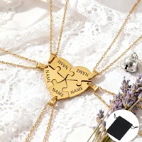 Collier Puzzle en forme de cœur avec nom personnalisé, en acier inoxydable, Puzzle d'amour personnalisé, collier d'amitié, bijoux de famille, cadeau 3