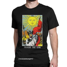 Camisetas Vintage de algodón puro para hombres, ropa única de Manga Harajuku, Harajuku, con frase Praise The Sun Tarot Dark Souls