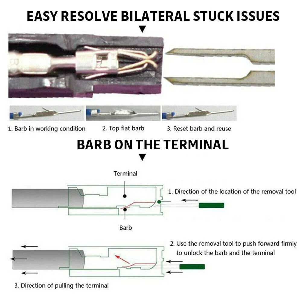 스테인레스 스틸 301 자동차 터미널 제거 키트, 와이어 핀 추출기 세트, 자동차 스타일러스 와이어링 크림프 커넥터 풀러 수리 도구, 36 개