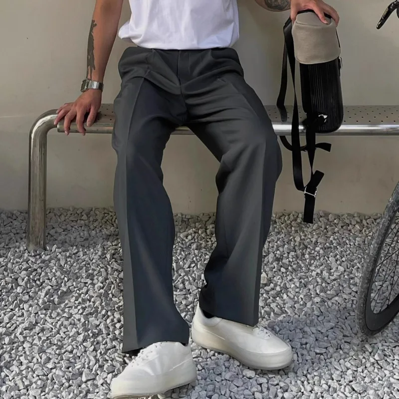 Gray Suit Pants Men Fashion Business Society Mens Dress Pants Korean Loose Straight Pants Mens Office Formal Trousers M-2XL 3