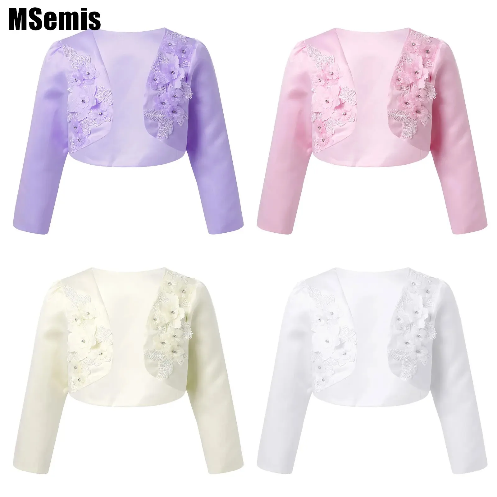 

Kids Girls Embroidered Coat Flowers Diamonds Cropped Top Poncho Capelet Wrap For Weeding Dress Princess Dress Party Dress