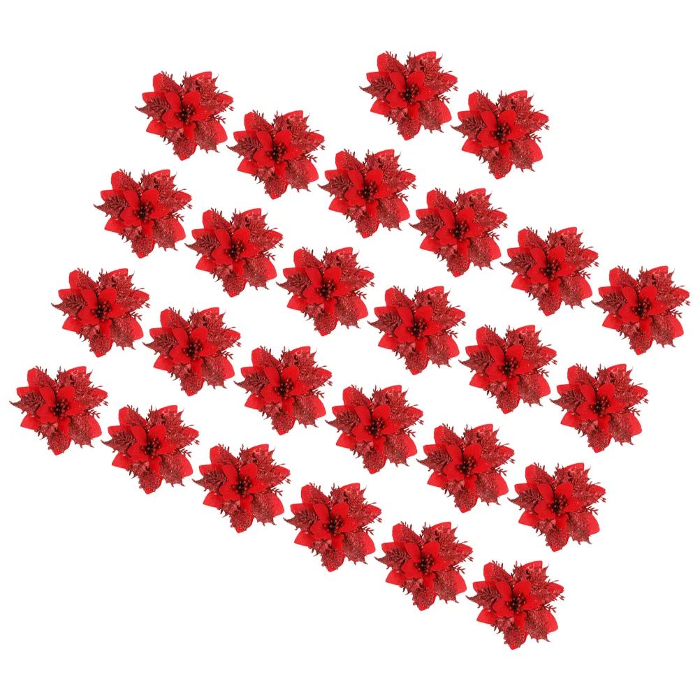 

Fake Poinsettia Flowers Glitter Flowers Christmas Decors For Home Tree Garland Wreath Pendant Christmas Tree Decor Pendant