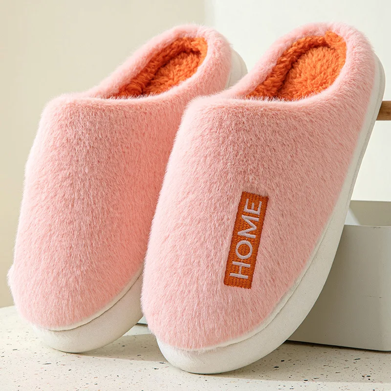 

Women Men Winter Home Warm Plush Slippers Non-Slip Slides Couples Bedroom Anti-Slip Thick Sole Bedroom Indoor Floor Furry Shoe