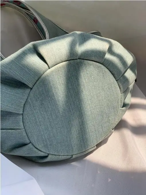 JIAERDI Heart Beading Y2k Bucket Bag Purse Women Fairy Core Casual Denim Bag Female Harajuku Sweet Handle Underarm Bag Aesthetic