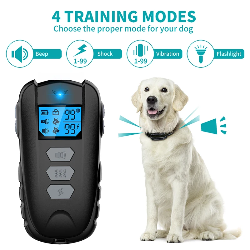 

1000ft Electric Dog Training Collar Pet Remote Control Barkproof Collars for Dogs Vibration Sound Shock Rechargeable Waterproof