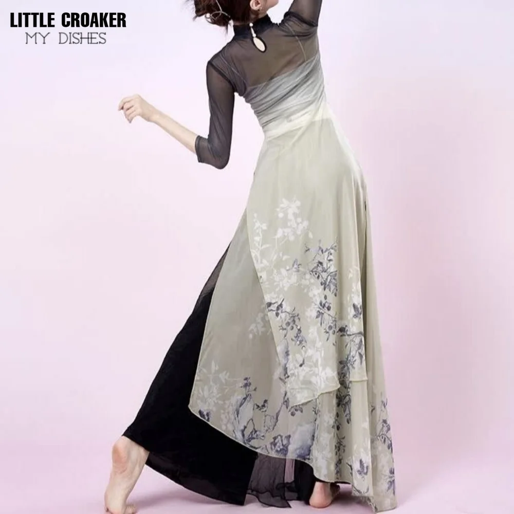 New Classical Dance Improved Qipao Chinese Dance Dress Female Adult Performance Dress Wide Leg Pants Clothes for Women
