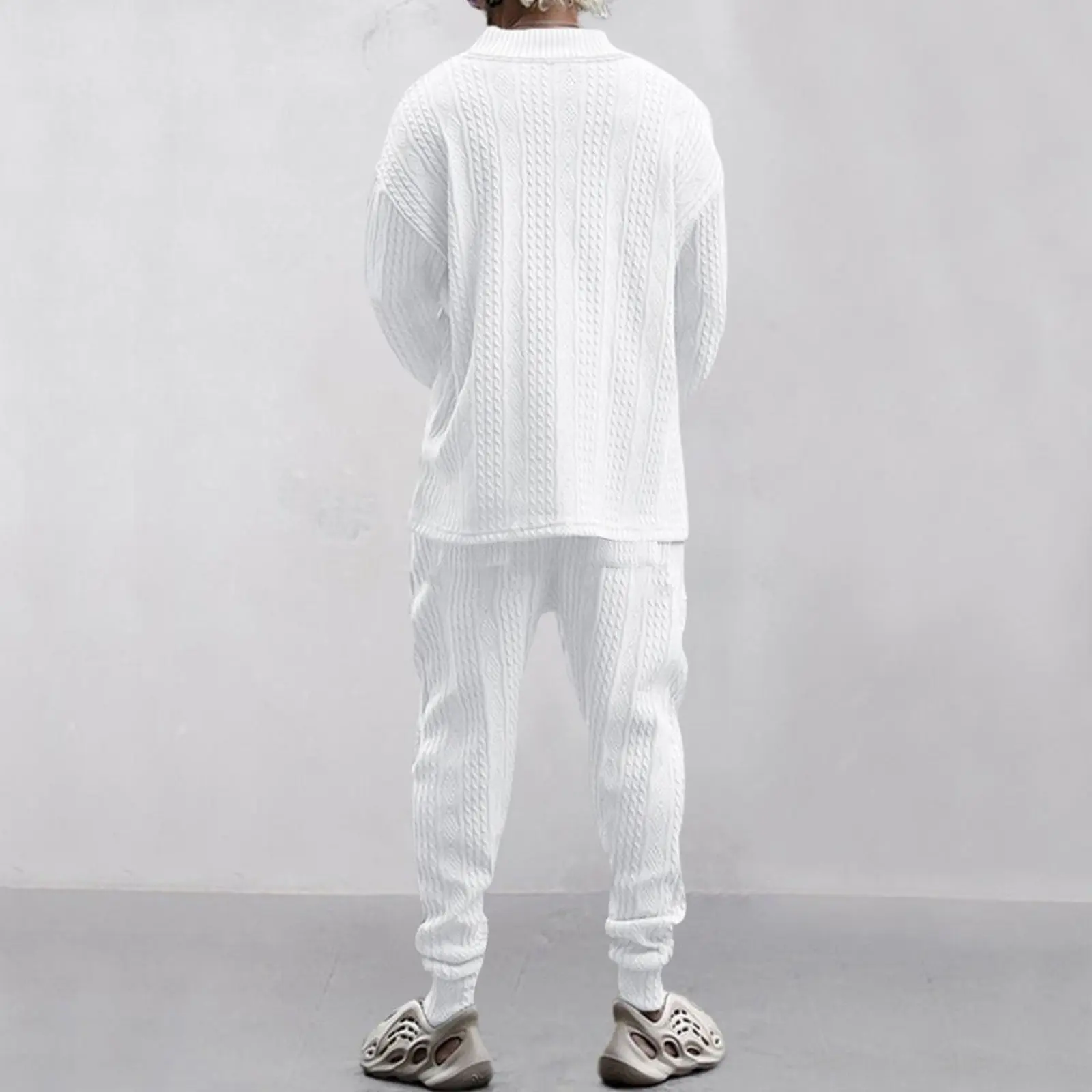2024 New autumn Men's Set Loose Casual Sports Suit High-quality Jacquard V-neck Long-sleeved trousers Two-piece Men's Clothing 2