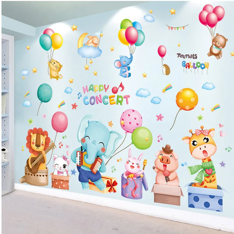 

Animal Pegatinas Wall Stickers DIY Cartoon Balloons Wall Decals for Kids Rooms Baby Bedroom Kindergarten Nursery Home Decoration