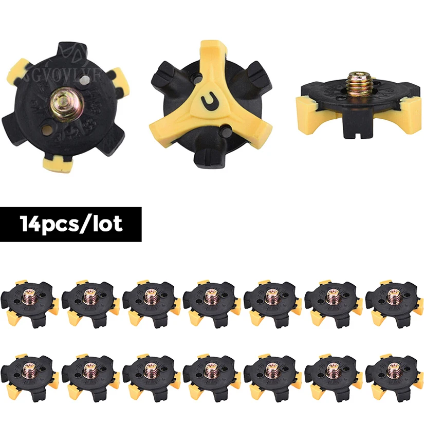 14pcs Golf Shoe Spike Sports Spike Screw Golf Shoe Spikes Replacements Metal Thread Spikes Cleats Fits Most Sports Shoes Yellow 6