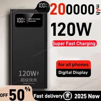 120W High Capacity Power Bank 200000mAh Super Fast Charger Portable Battery With Digital Display Powerbank For iPhone Samsung 1