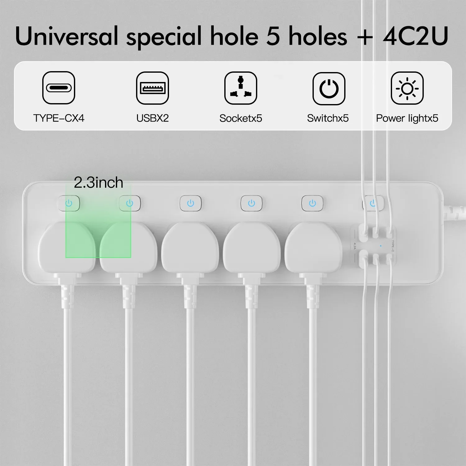 Universal Power Strip Extension with USB-C Port and Surge Protection
