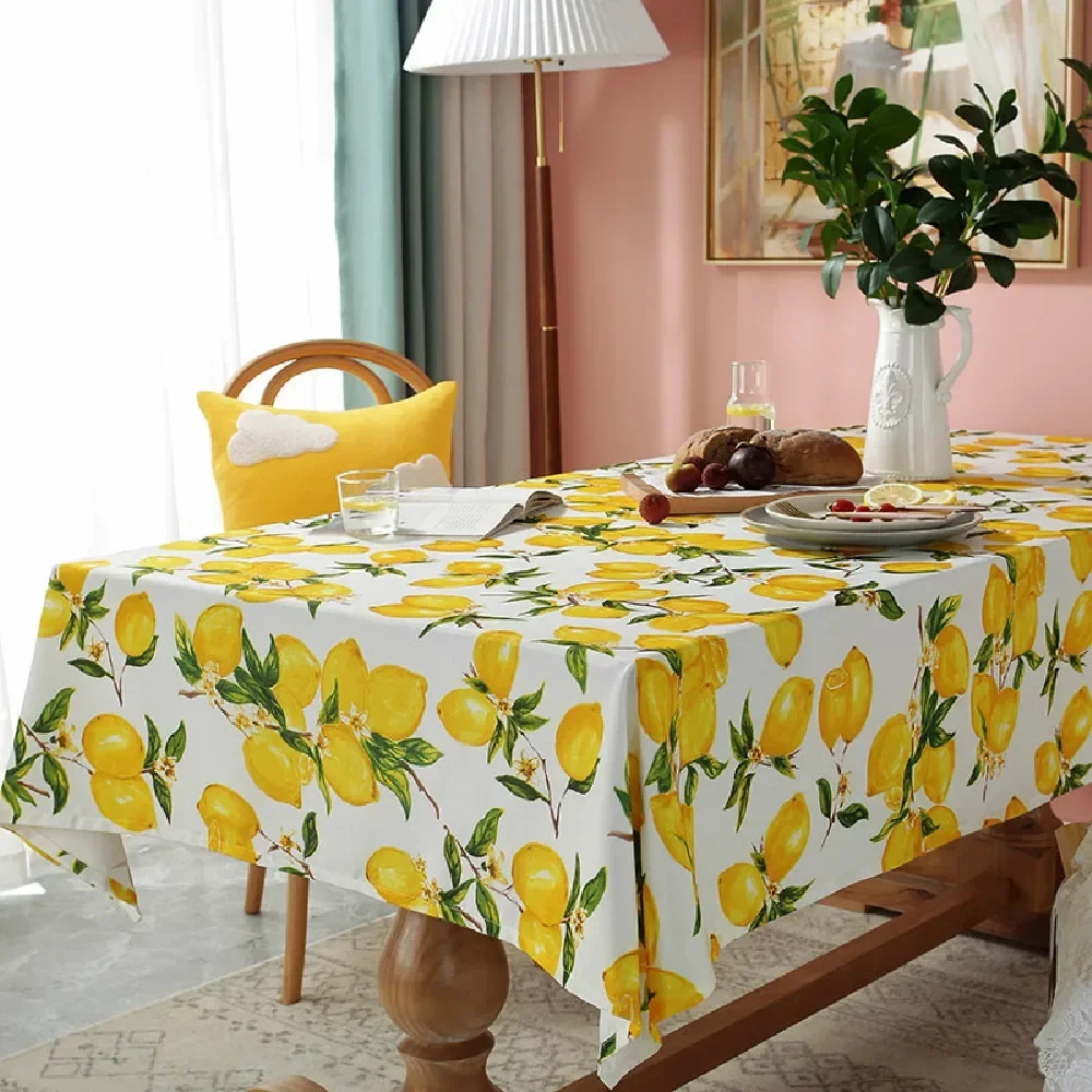 

Nordic Style Tablecloth Waterproof and Oil-proof Rectangular Round Tablecloth Home Dining Table Coffee Table Cover Lemon Figure