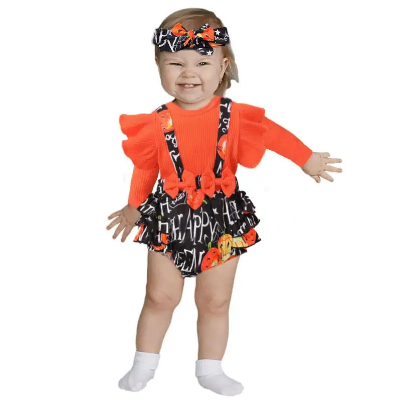 

Pumpkin Print Jumpsuit Pumpkin Print Halloween Ruffle Romper Comfortable Toddler Girls Halloween Outfit