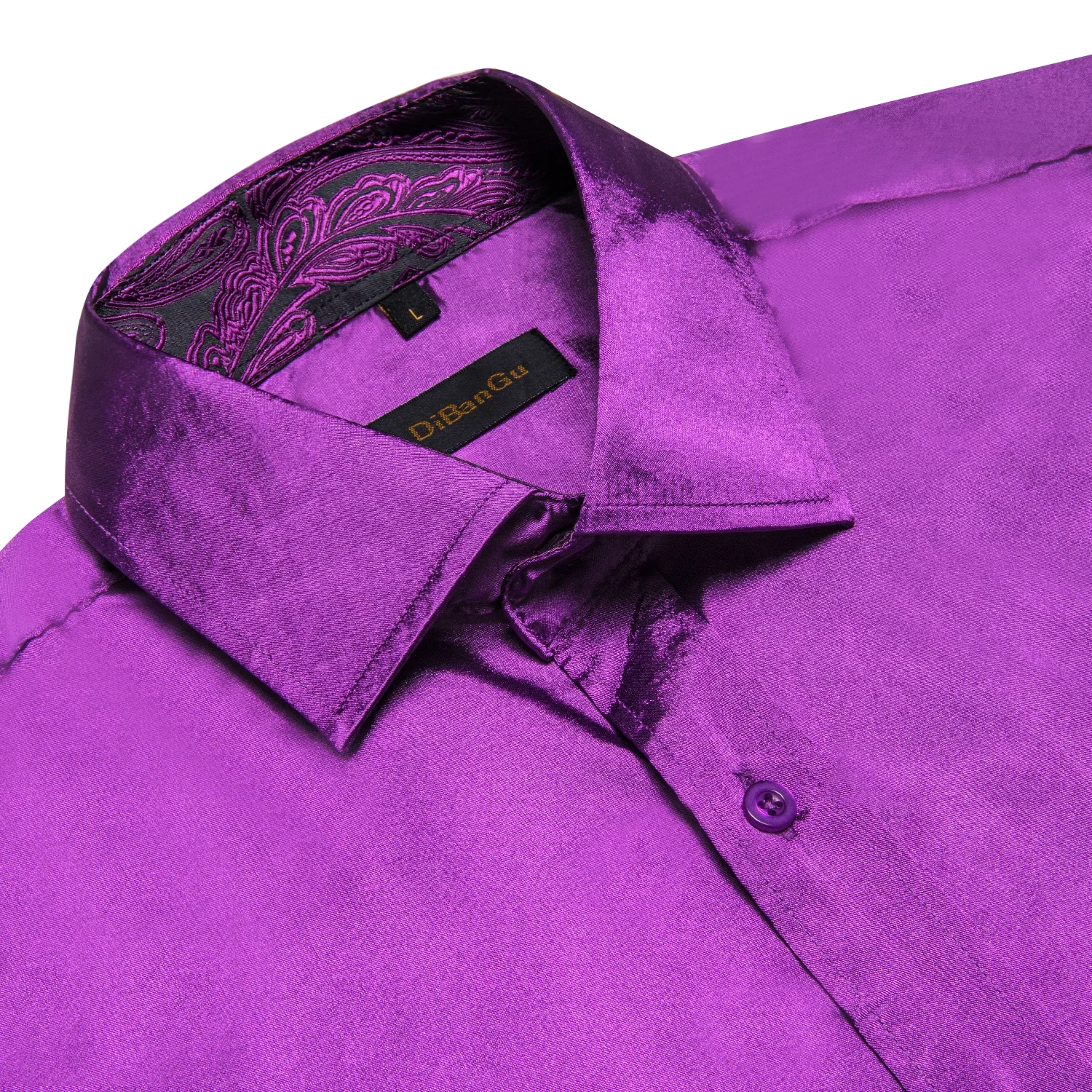 Men's Purple Satin Luxury Dress Shirts Silk Smooth Soild Wedding Party Social Tuxedo Prom Shirt Long Sleeve Top Casual Men Cloth