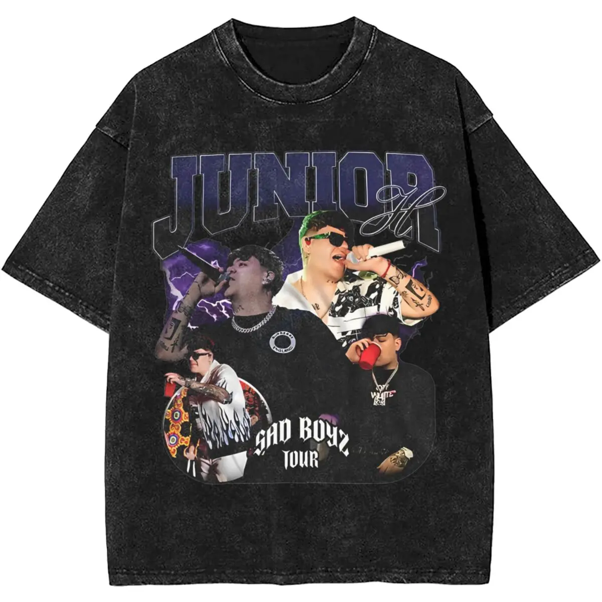 

2024 Junior H Sad Boyz Tour винтажные Промытые футболки, уличная одежда в стиле хип-хоп, повседневная детская одежда для мужчин и женщин, 100% хлопок, Harajuku