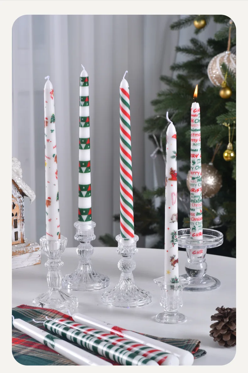 2PCS Wholesale Printed Christmas Taper Candles Dripless Festive Designs S4d2664206a7846ea8fcebbf3125c69a6v