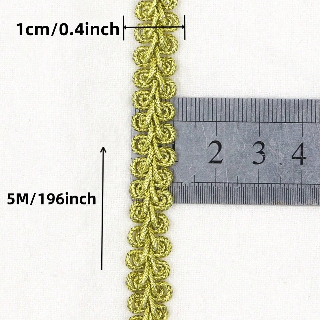 500 cm (196'') Gold Silber Draht Tausendfüßler Spitzenband Fischgrätenmuster Bekleidungszubehör, Heimtextilienzubehör, Kunsthandwerk – Detail 1