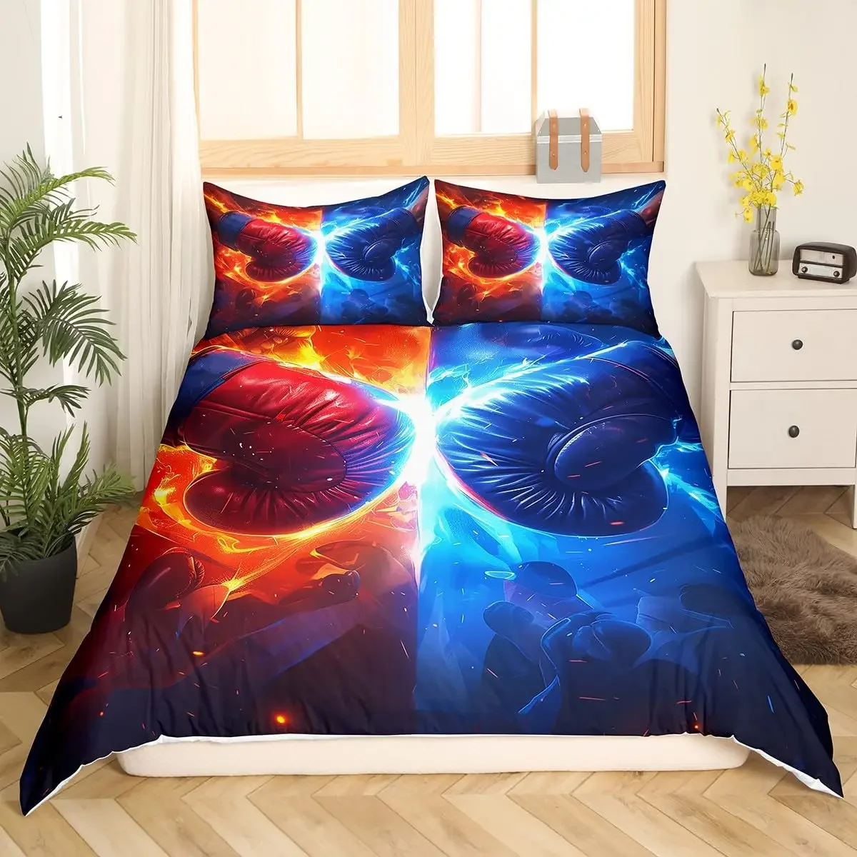 Adult Boxing Duvet Cover Queen Size, Sports Theme Bedding Set Boxing Gloves Duvet Cover, Boxing Pattern Comforter Cover