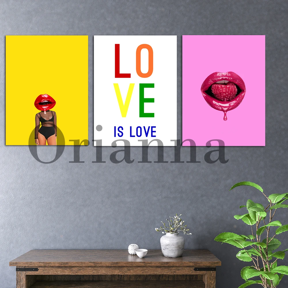 

Fashion Women Liquid Red Lips Love Is Love Abstract Wall Art Prints Posters Nordic Modern Home Living Room Decor Painting Gift