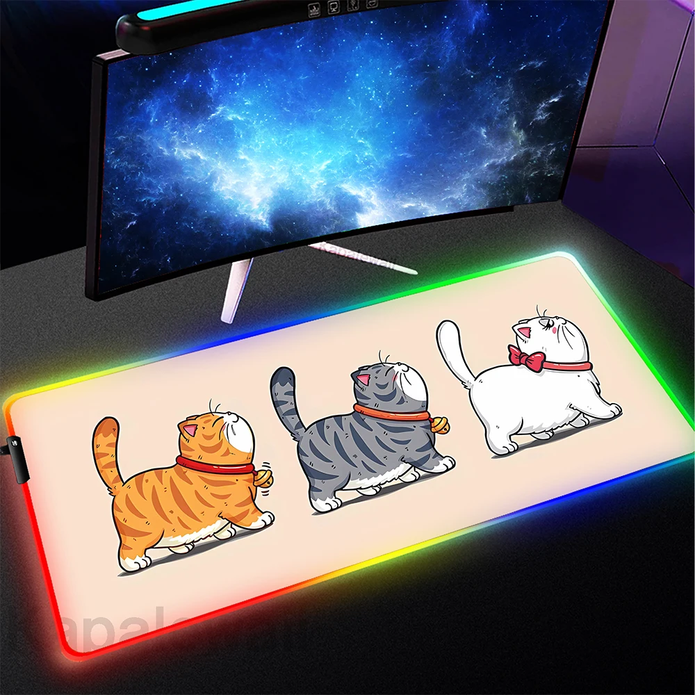 

RGB Gaming Mause Pad Computer Anime Cat Mouse Mat Gamer XXL 1000x500mm Mousepad Luminous Keyboard Pads Office Kawaii Desk Mat