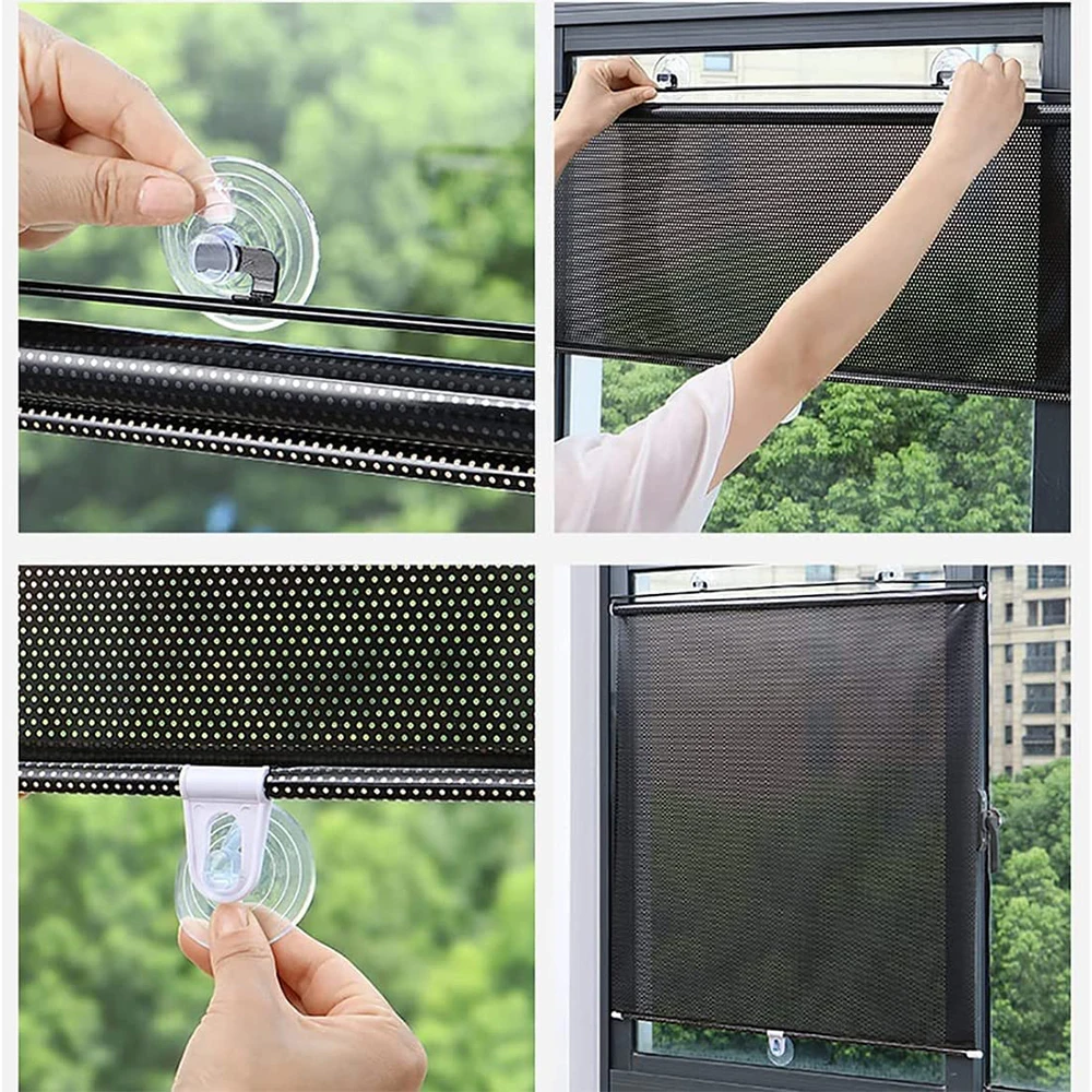 Sunshade Roller Blinds Suction Cup Sunshade Blackout Curtain Car Bedroom Kitchen Office Window Sun-shading Curtains Nail-free window shades fabric blinds roller blinds window blinds