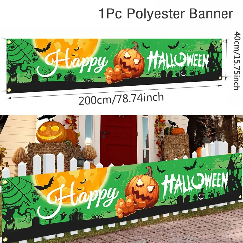 Geist Halloween Kürbis Banner Retro Halloween Party Zeichen Banner Dekorationen Zaun Hof Veranda Zeichen Outdoor Terror Dekorationen – Detail 13