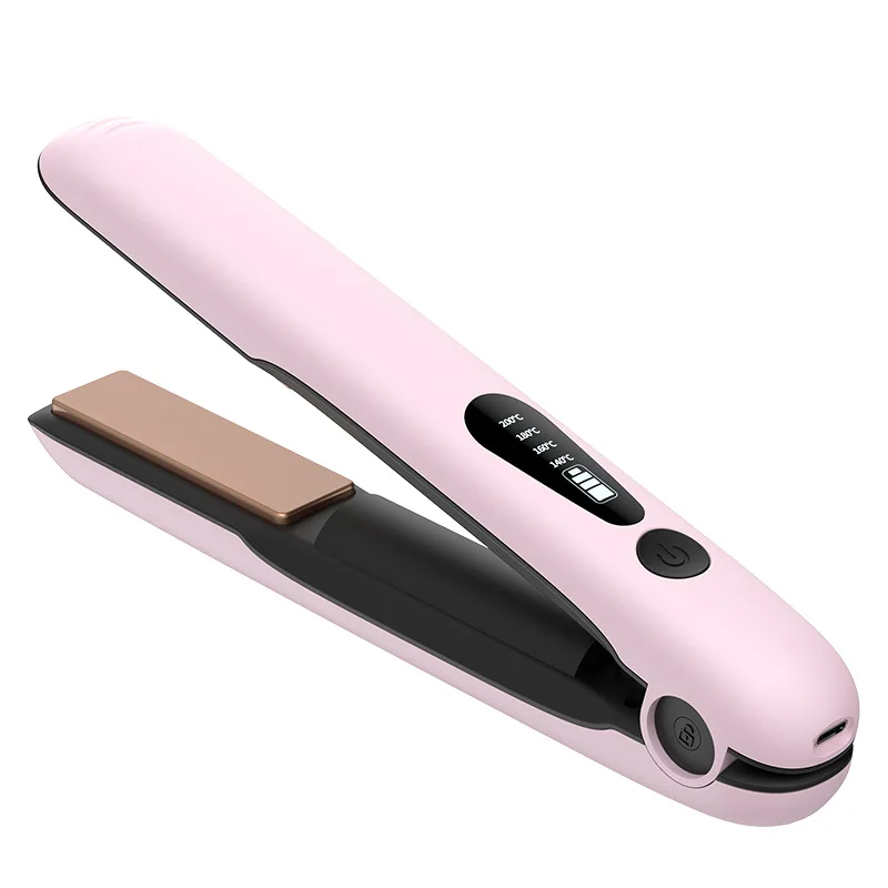 Mini Portable 2-in-1 Wireless Hair Straightener, Hair Curler with Battery LCD Display, Four Stages Temperature Adjustment