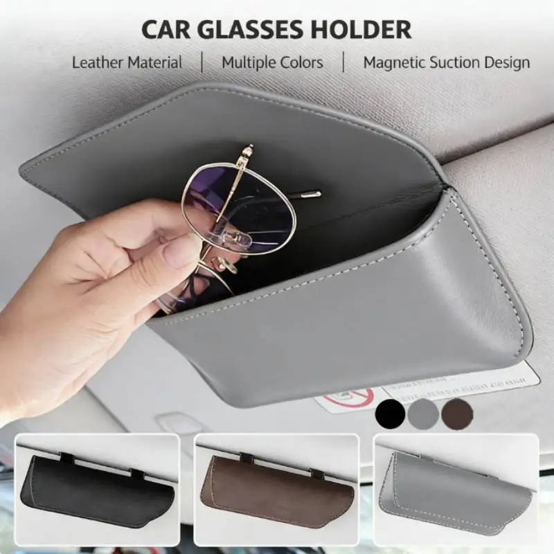 Leather Magnetic Car Visor Sunglasses Holder and Organizer
