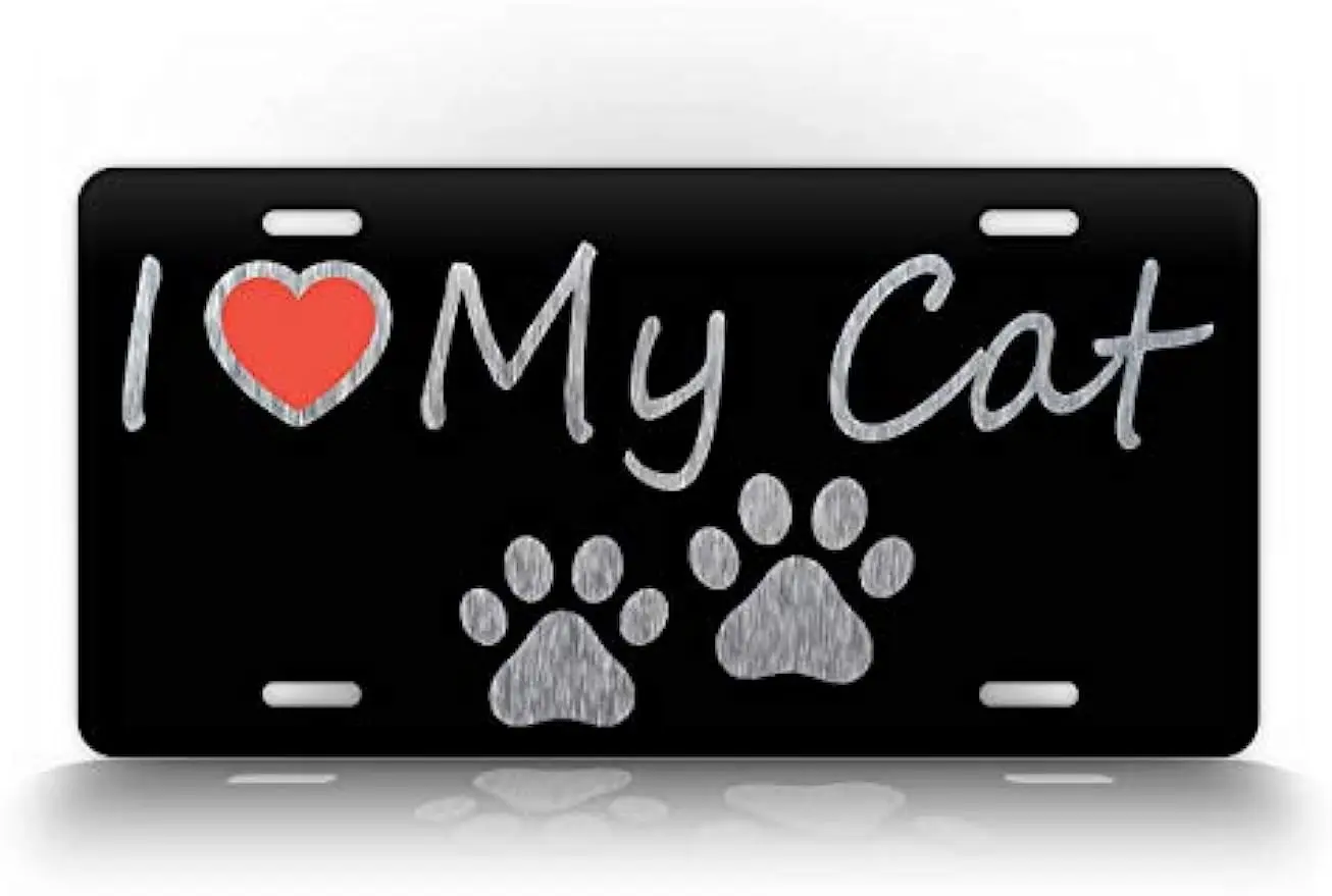 

I Love My Cat Cute Cat Lover License Plate Adorable Cat Paws Brushed Aluminum Auto Tag-Wall Decoration Metal Wall Sign