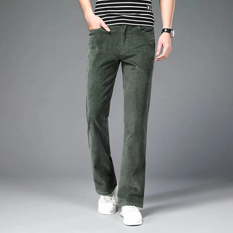 2023 Men's Autumn Spring Corduroy Boot Cut Pants Male Mid Waist Business Casual Flares Trousers 27-38 3