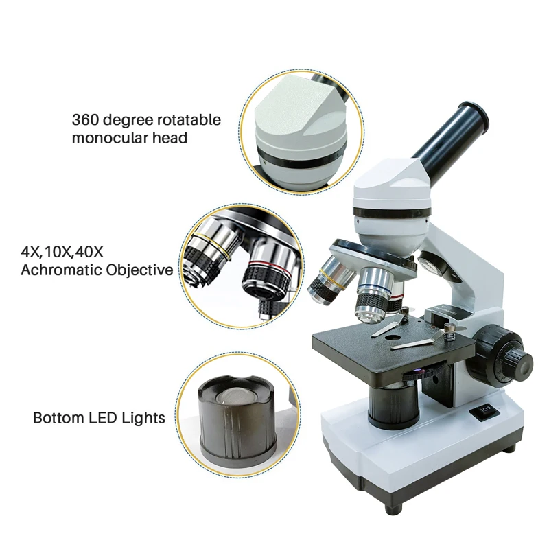 Compound Microscope for Adults Students 40X-2500X Lab Microscopes with Phone Adapter Slides Set  for School Home Education 2