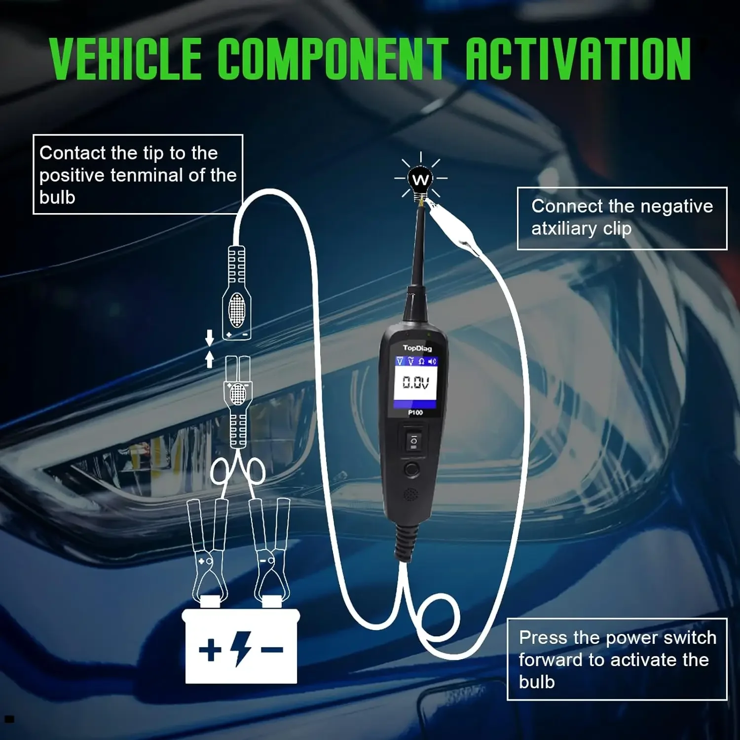 Topdiag P100 전원 회로 프로브 키트, 전기 테스터 도구, 전압 테스터, 12 V, 24V, 과부하, 짧은 자동차 프로브 펜 진단 도구