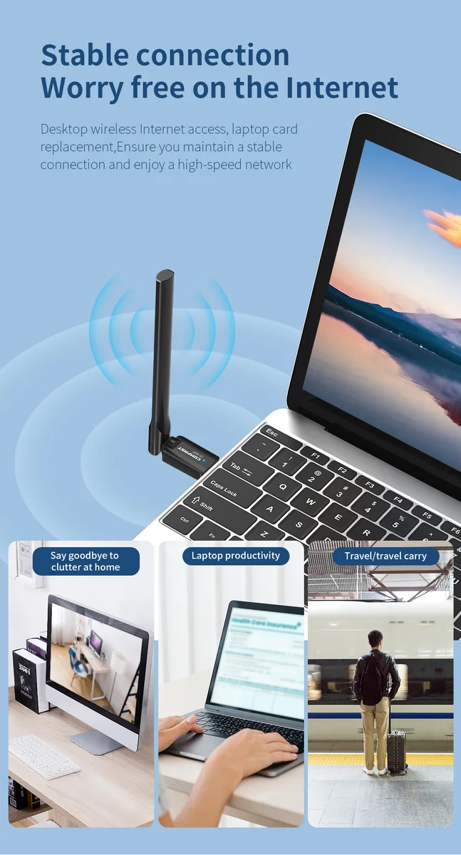 Comfast 287Mbps Adapter 2.4G WiFi Card 3dBi Antenna Wifi6 USB Dongle AX300 802.11ax Wireless WiFi Receiver PC Laptop Driver Free — view 6
