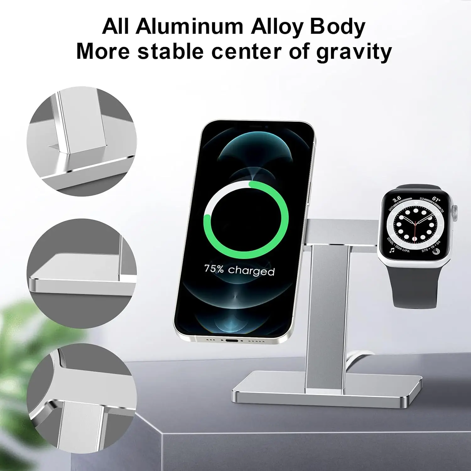 MagSafe Stand 2 in1 Aluminum Alloy MagSafe Desktop Holder Dock Compatible with MagSafe Charger for iPhone