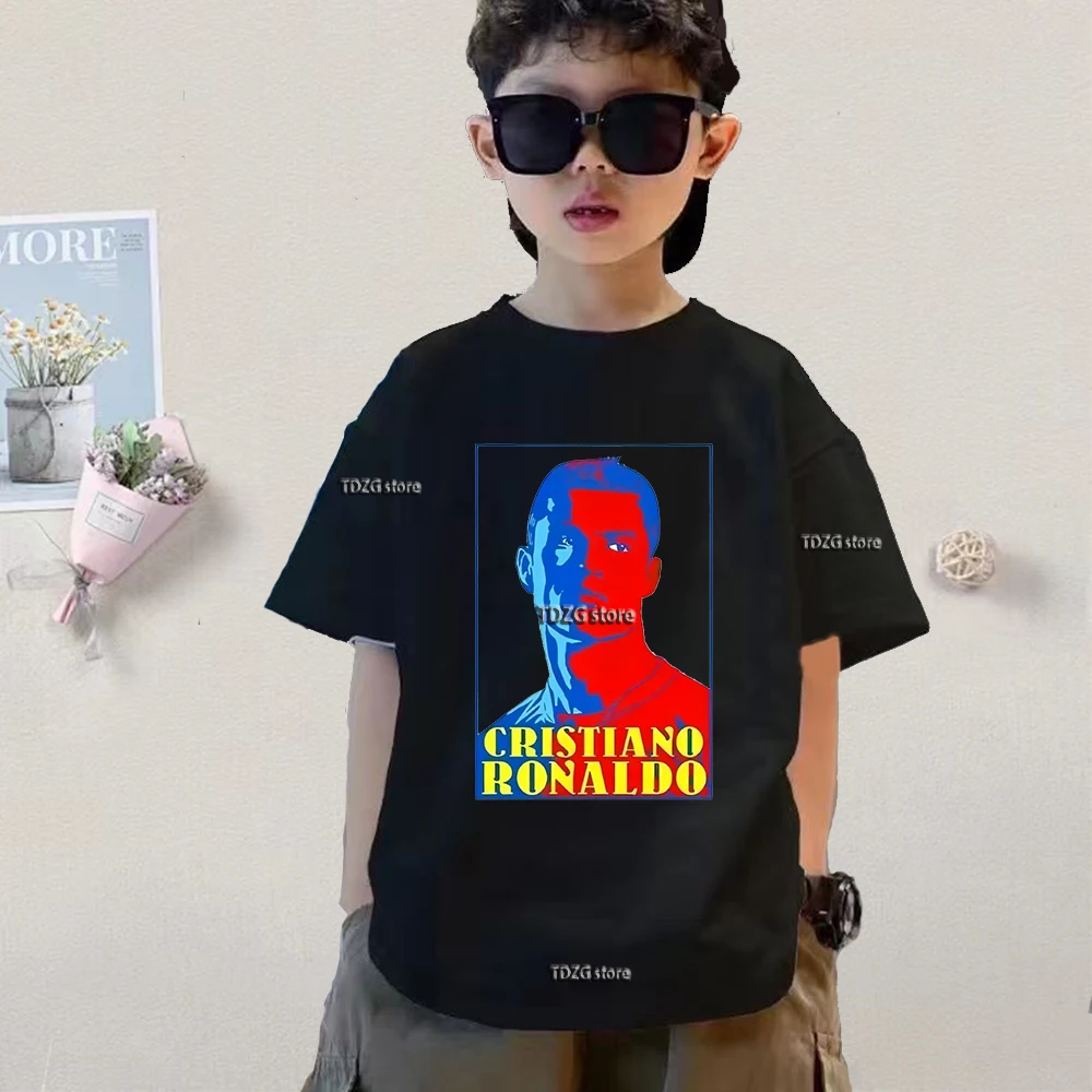 قميص صيفي للأطفال مطبوع عليه رونالدو Cr7 بأكمام قصيرة، تي شيرت قطني مريح للأطفال، ملابس عصرية للأولاد