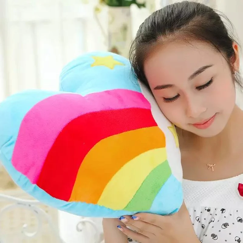 40*35cm 1 Pair Cuddly Heart Shaped Rainbow Pillow Star Heart Emboridery Plush Throw Pillow Sofa Chair Decor Friends Gift 3