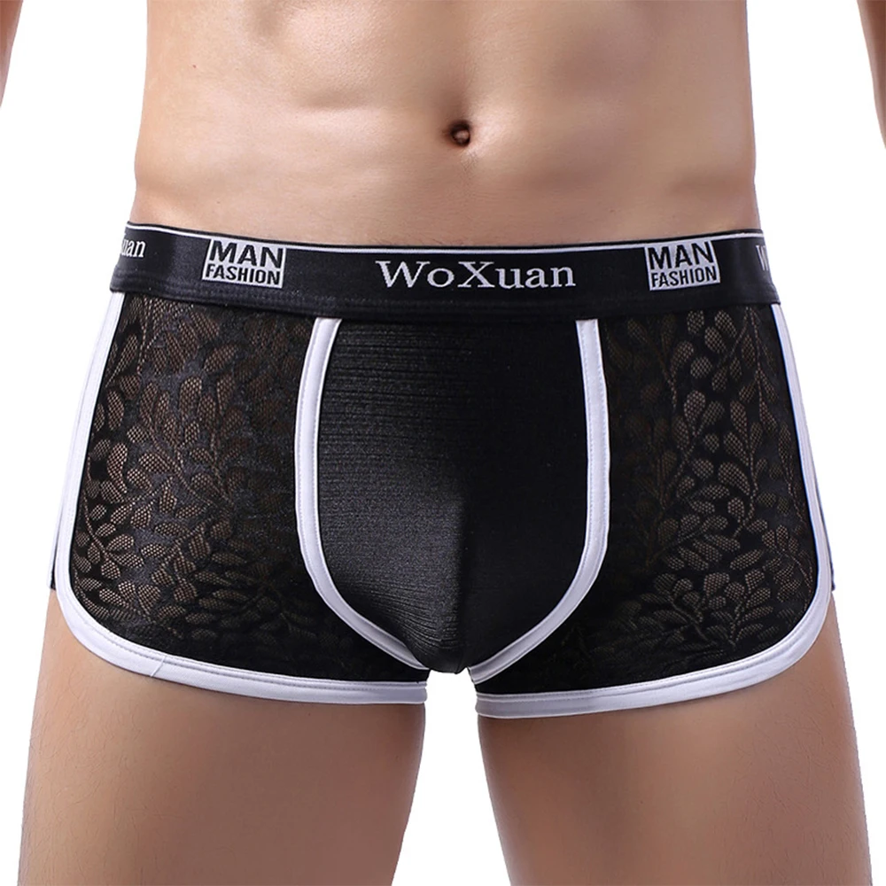 

Mens U Convex Pouch Underwear Lace Sleep Bottoms Stitching Boxers Briefs Low Rise Shorts Swimming Trunks Шорты Мужские