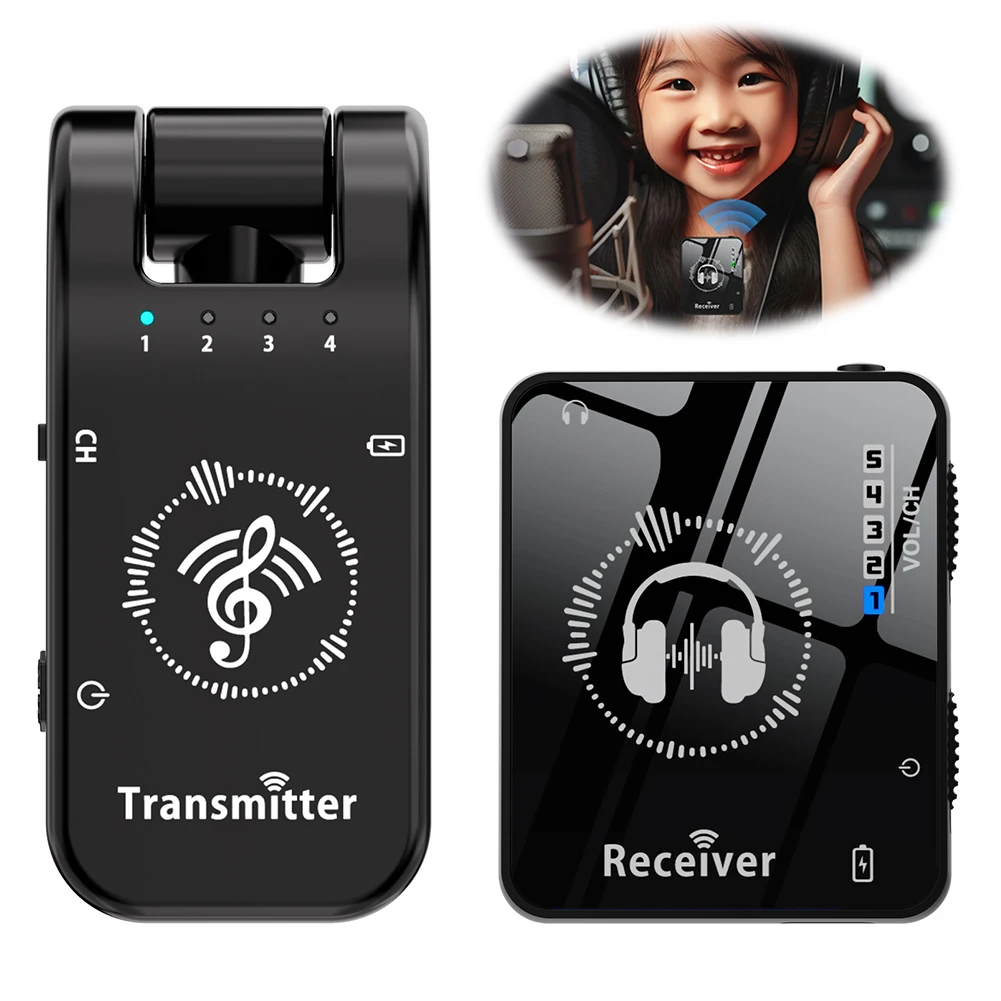 Wireless In-Ear Monitor System Rechargeable Transmitter Receiver Wireless IEM System for Studio Band Rehearsal Live Performance