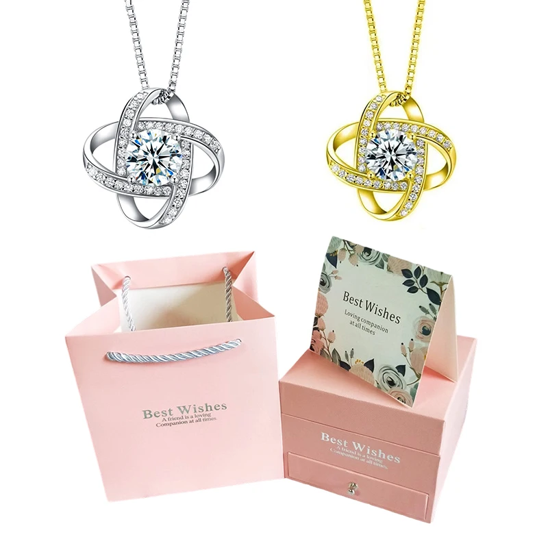 Sterling Silver Clover Necklace,Cubic Zirconia Pendant,Mother's Day Valentine's Day Gift,with beautiful gift box for gift giving