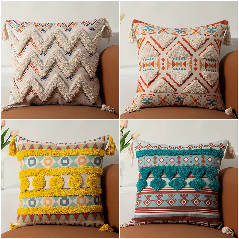 Bohemian Pillow Covers with Fringe  Boho Cushion Cover 45x45 Luxury Decorative Pillows for Sofa Bed Cotton Throw Cushions Chair