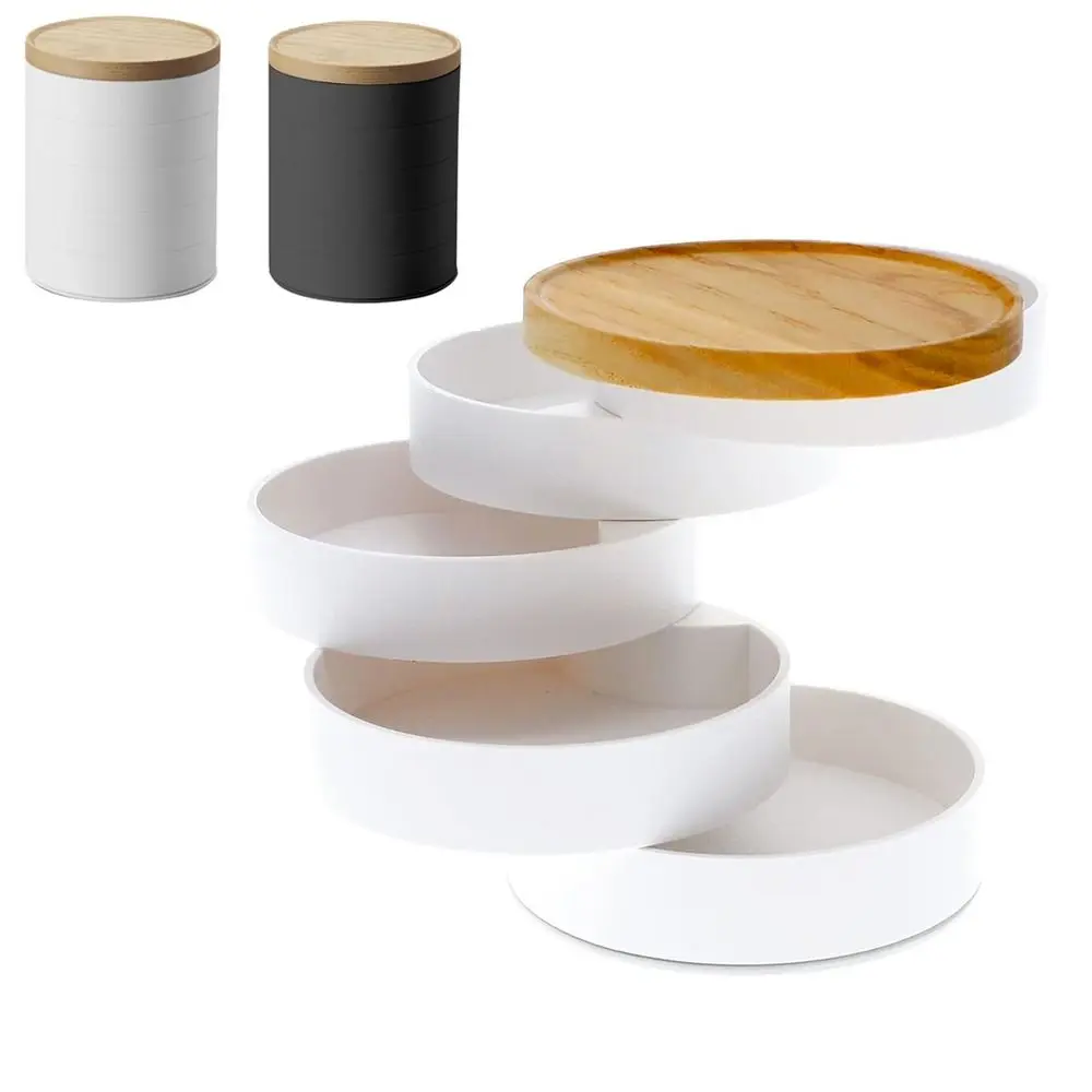 

Многофункциональный Круглый пыленепроницаемый органайзер для сережек с пятислойной искусственной кожей, деревянная крышка, настольный лоток для хранения