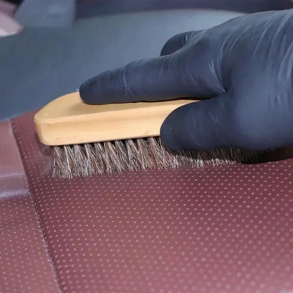 Horsehair Cleaning Brush Soft Horsehair Leather Cleaning Brush Genuine Horsehair Detailing Brush For Car Cleaning And Washing Car Interior Detailing Tool