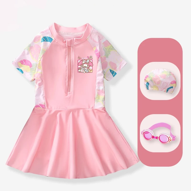 

Sanrio Kawaii My Melody Girl купальники аниме мультфильм Изысканная мода для отдыха приятные на ощупь мягкие детские сиамские купальники