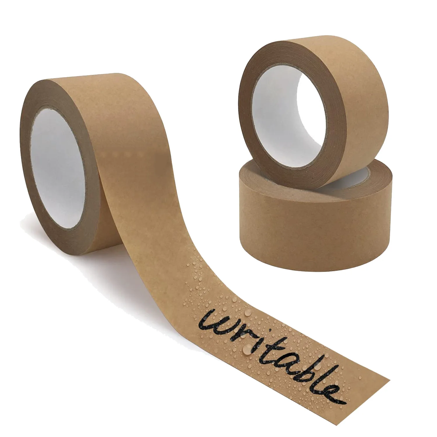 

Brown Paper Tape 2Inch X 55 YD Self Adhesive,3 Rolls Writable Brown Shipping Tape No Plastic Surface Cardboard Tape