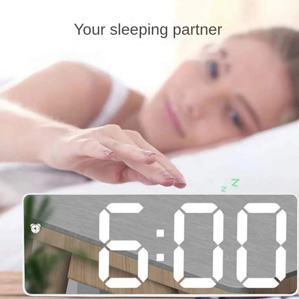 Smart Alarm Clock Bedside Table Led Alarm Clock Digital Children's Electronic Alarm Clock Curved Screen Mirror Temperature 3