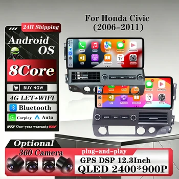 Android 16 Auto per Honda Civic 2006-2011, Navigazione GPS, Carplay Wireless, Lettore Multimediale Video per Auto, Autoradio Stereo, Strumenti BT