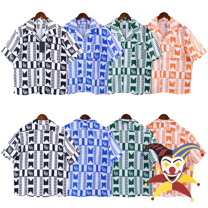

2023ss Checkered Full Print Rhude Shirt Men Women Best Quality Hawaiian Shirts Tee