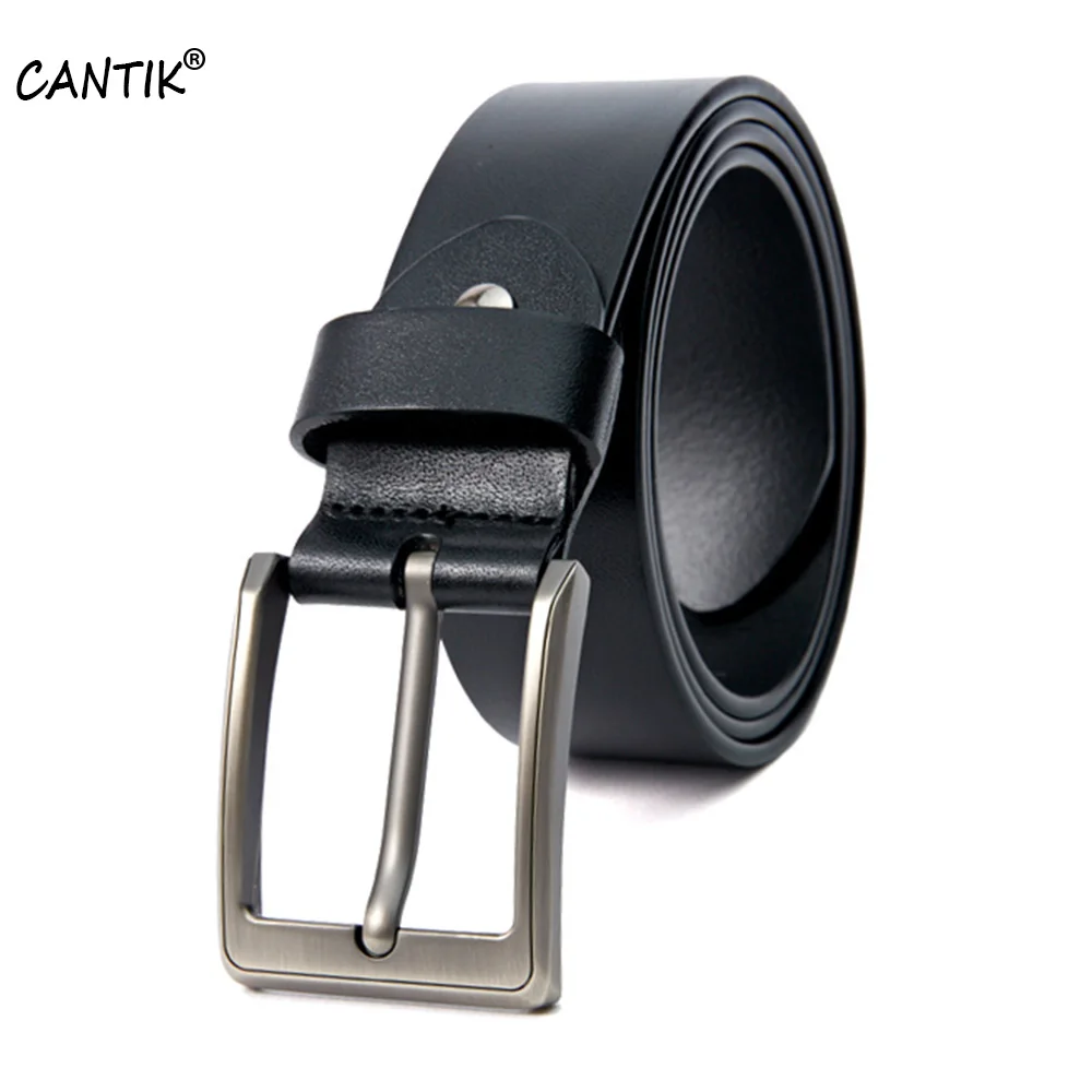 CANTIK Men's Top Quality 100% Pure Cow Skin Leather Belts Male Simple Styles Pin Buckle Belt Accessories for Men 38mm Width