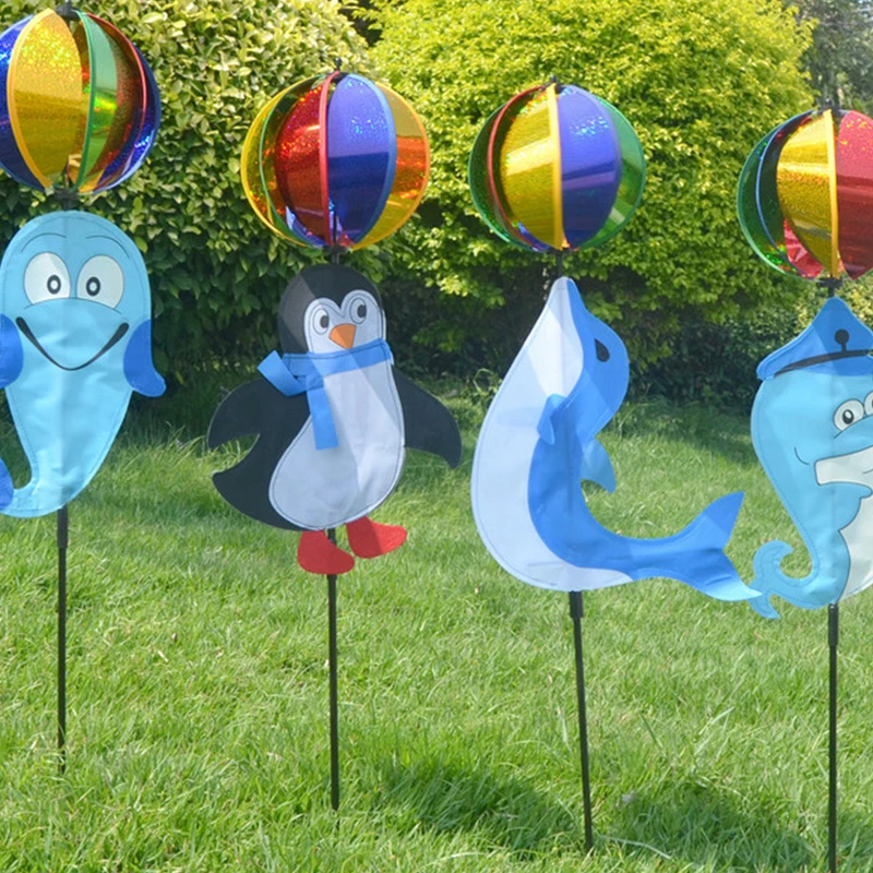 

1Pc cute Dolphin Penguin Colorful Windmill Toys Pinwheel Windmill Home Garden Yard Decor Outdoor Scare Birds Away Toy